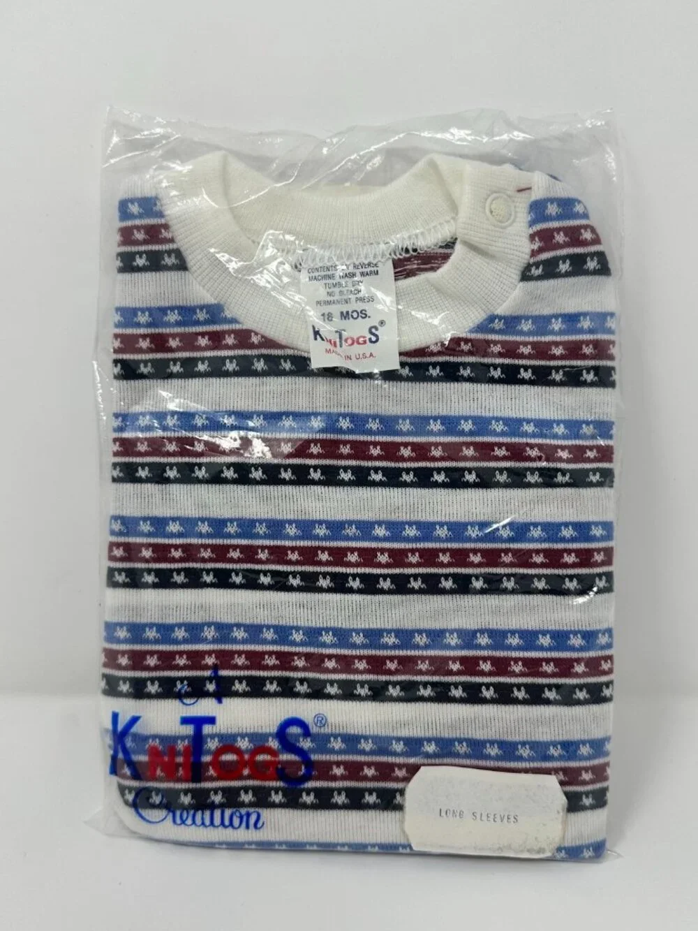 NEW Vintage Knitogs Creation Long Sleeve Baby Shirt, Red White Blue Size: 18 Mos